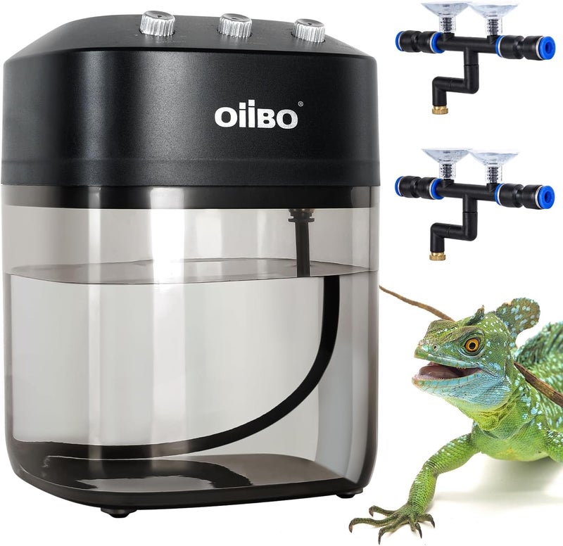 Oiibo Reptile Mister Fogger, 2.2L Solo Adjustable Starter Mister for Reptile Terrariums, Programmable Misting System with High Pressure Silent Pump & 2PCS Nozzles for Reptiles Amphibians - Image 1